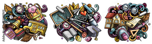 School cartoon vector doodle designs set.