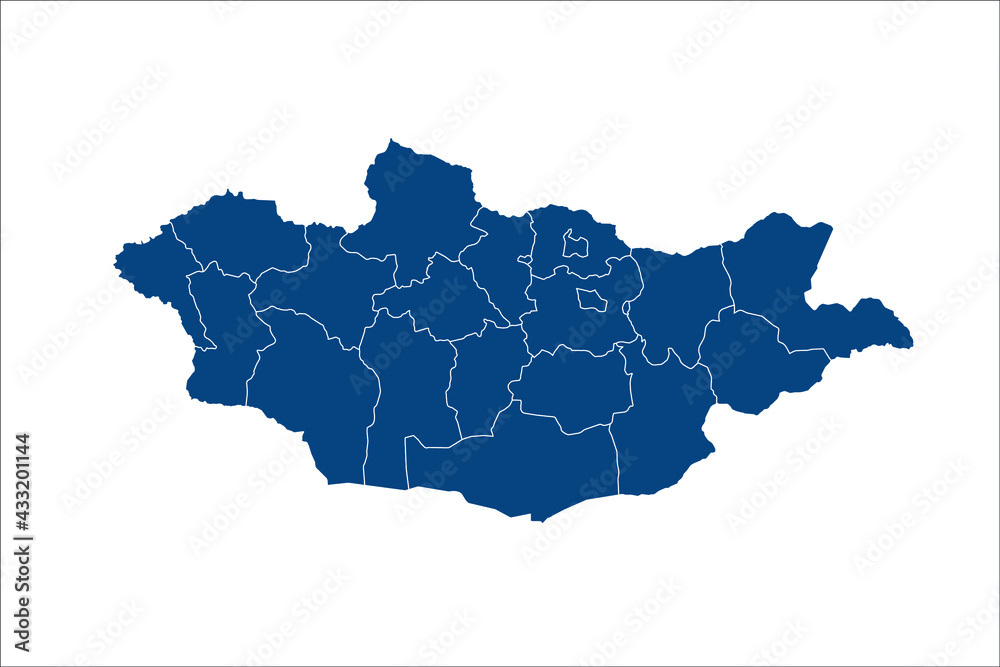 Obraz premium Mongolia Map blue Color on White Backgound