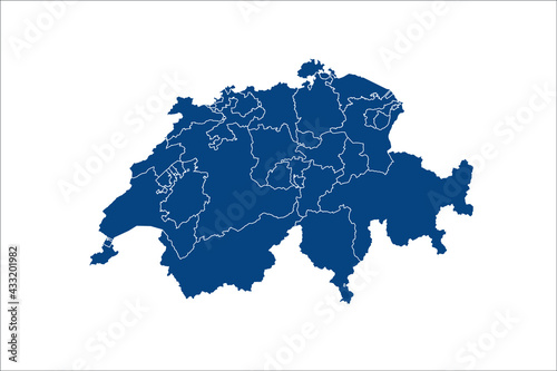 Switzerland Map blue Color on White Backgound