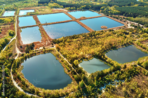 Stormwater ponds or rainwater artifical basins, aerial view