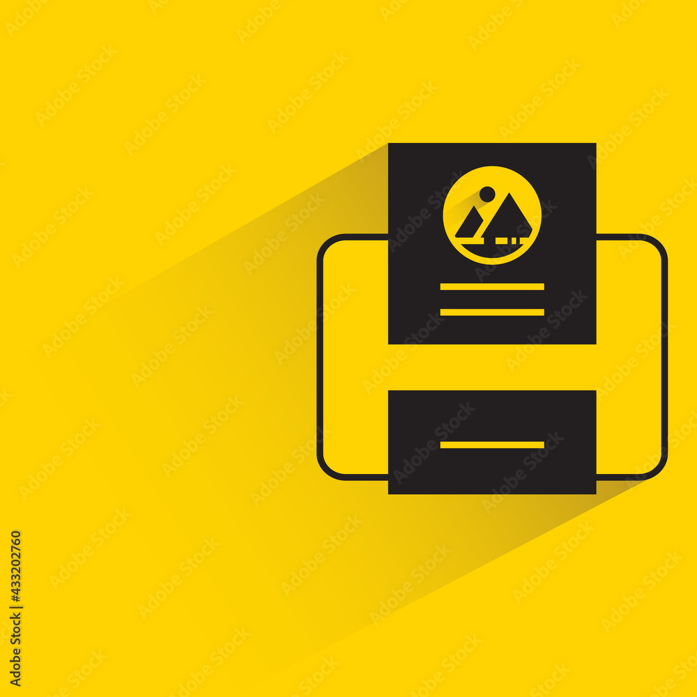 printer with shadow on yellow background printer with shadow on yellow background