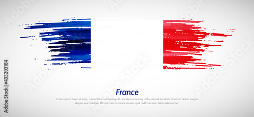 Artistic grungy watercolor brush flag of France country. Happy bastille day background