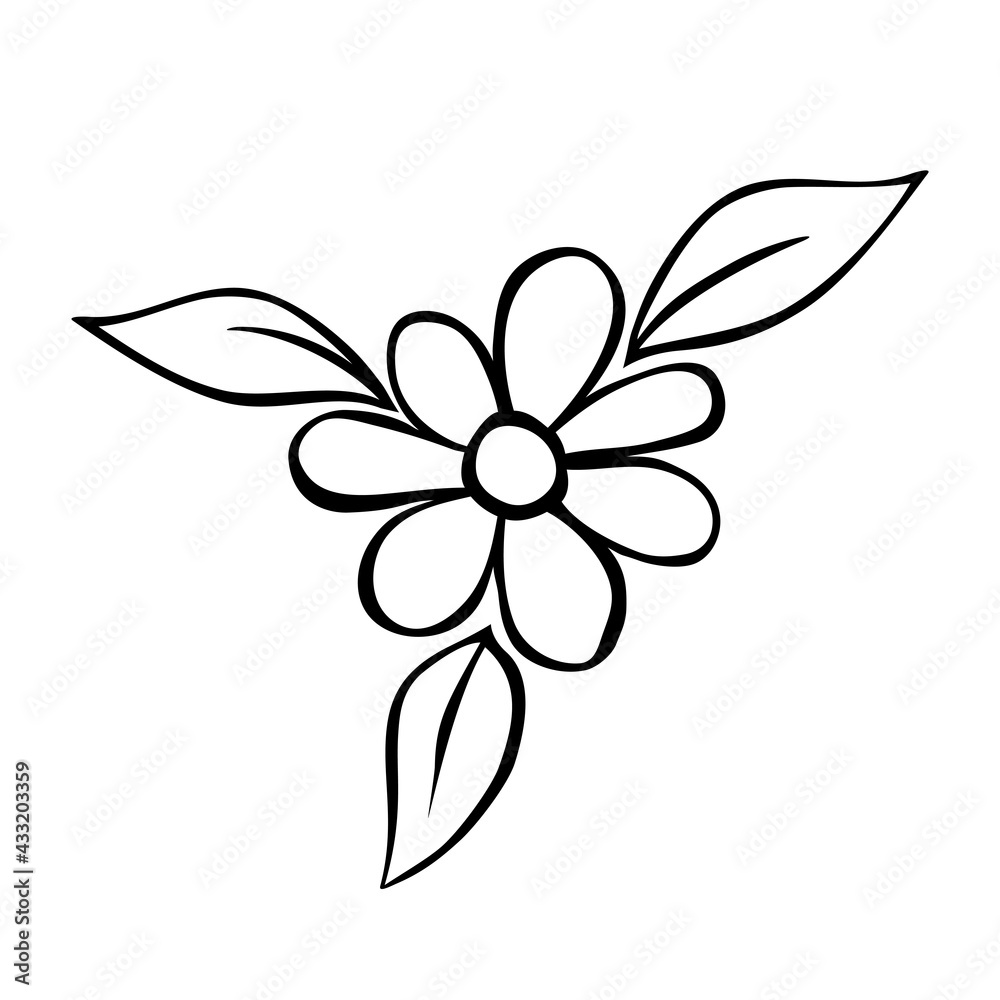 Flower with three leaves icon. Hand drawn simple black outline vector illustration clip art in doodle style, isolated on white background Flower with three leaves icon. Hand drawn simple black outline vector illustration clip art in doodle style, isolated on white background