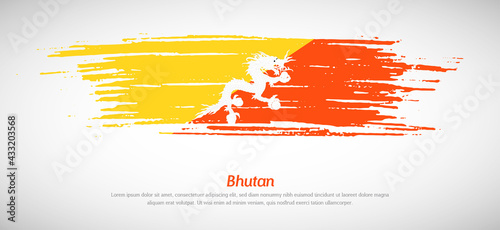 Artistic grungy watercolor brush flag of Bhutan country. Happy national day background