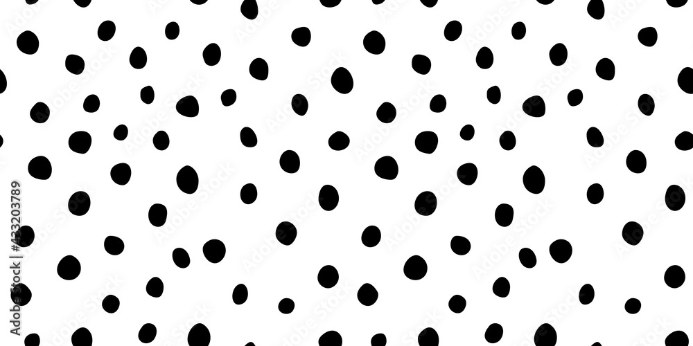Background polka dot. Seamless pattern. Random dots, circles, animal skin. Design for fabric, wallpaper. Irregular random abstract vector texture. Repeating graphic backdrop - obrazy, fototapety, plakaty 