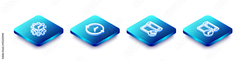 Set Isometric line Time Management, Clock, Calendar with check mark and and clock icon. Vector Set Isometric line Time Management, Clock, Calendar with check mark and and clock icon. Vector