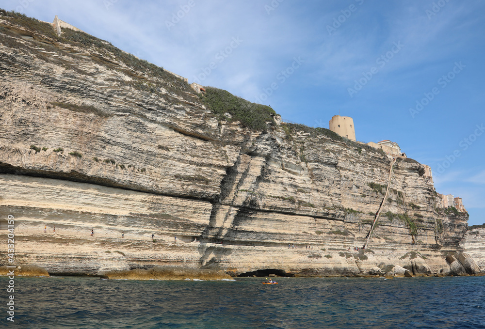 Ancient Staircase carved into the sheer cliff rock near the town of Bonifacio on the island called Corsica