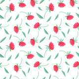 Vector spring pattern with flowers and leaves on a white background, for textile design. In pastel colors.