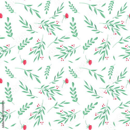 Floral seamless patterns on a white background. Flowers and leaves. Vector textile design.