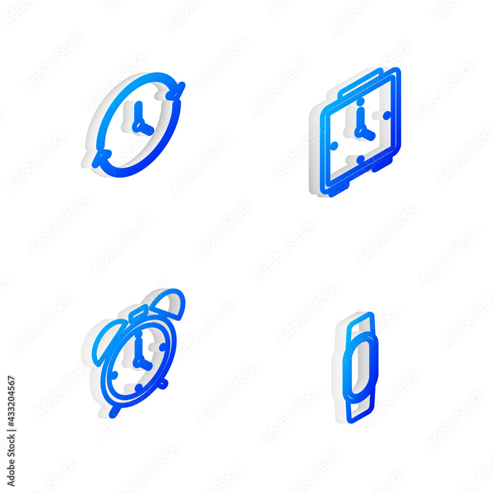 Set Isometric line Alarm clock, Clock, and Smartwatch icon. Vector Set Isometric line Alarm clock, Clock, and Smartwatch icon. Vector
