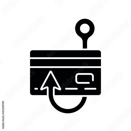 Stealing money glyph icon. Phishing and spam. Hacking. Vector isolated black illustration.