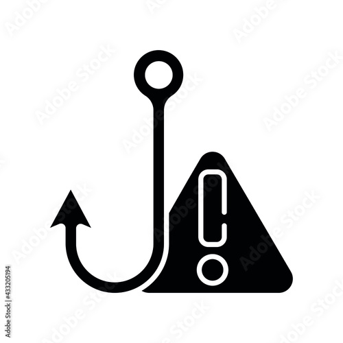 Phishing in message glyph icon. Spam. Virus. Vector isolated black illustration.