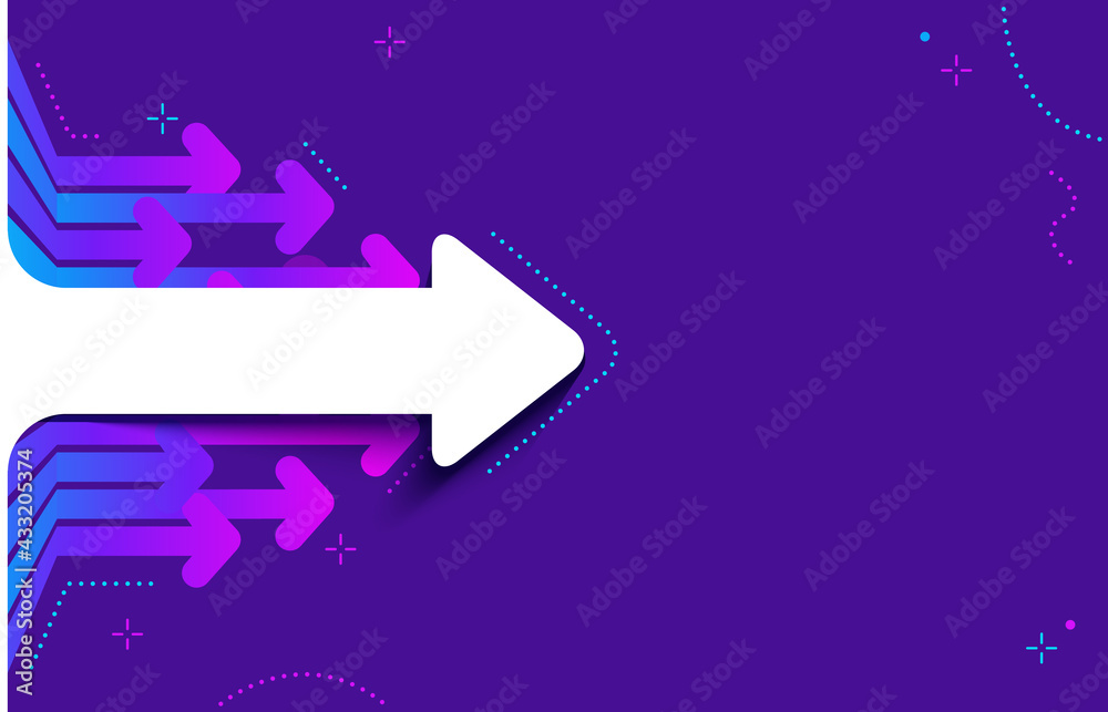Abstract violet background with white paper arrows on purple backdrop.