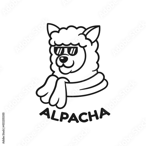 Alpaca logo doodle character wearing glasses. 