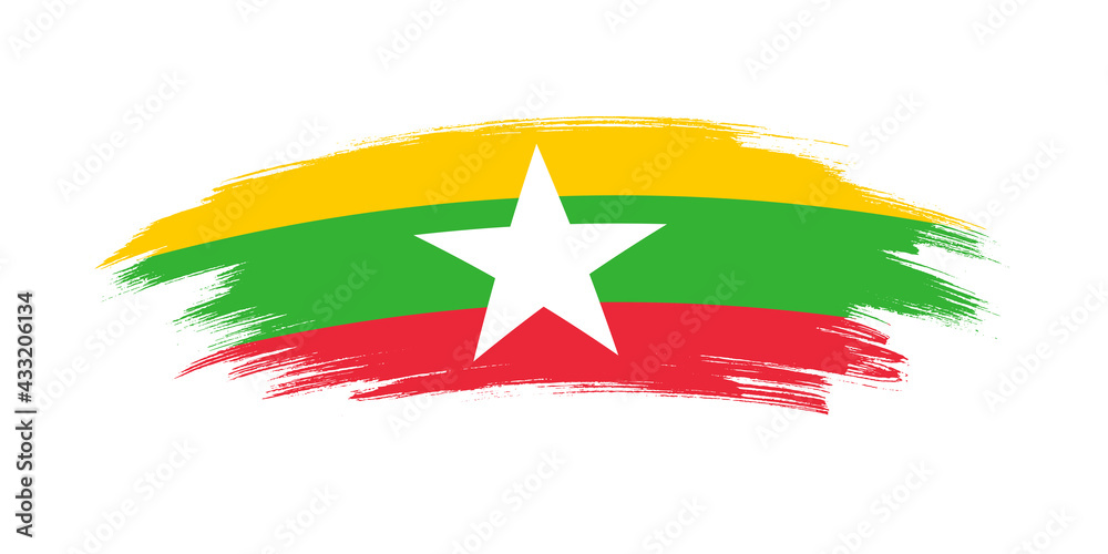 Fototapeta premium Artistic grunge brush flag of Myanmar isolated on white background