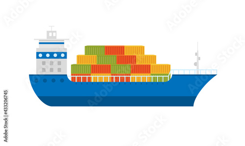 Color Icon Cargo Ship Maritime shipping. Sea transportation logistic.