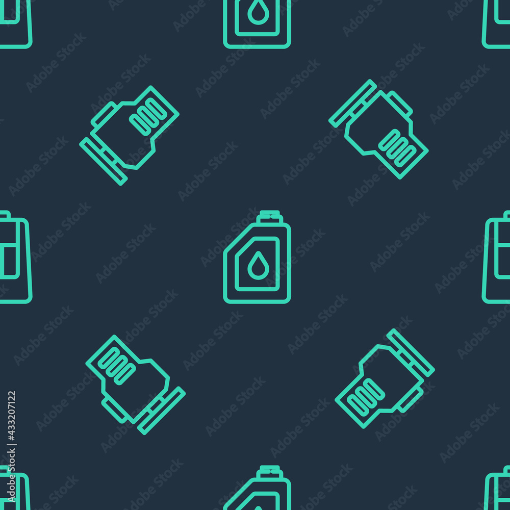Set line Canister for motor oil, Check engine and Car key with remote on seamless pattern. Vector Set line Canister for motor oil, Check engine and Car key with remote on seamless pattern. Vector