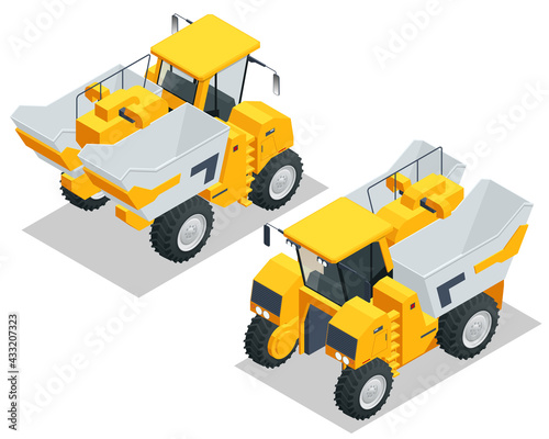 Isometric Mechanical Grape Harvester works by beating the vine with rubber sticks to get the vine to drop its fruit onto a conveyor belt that brings the fruit to a holding bin. Agricultural work
