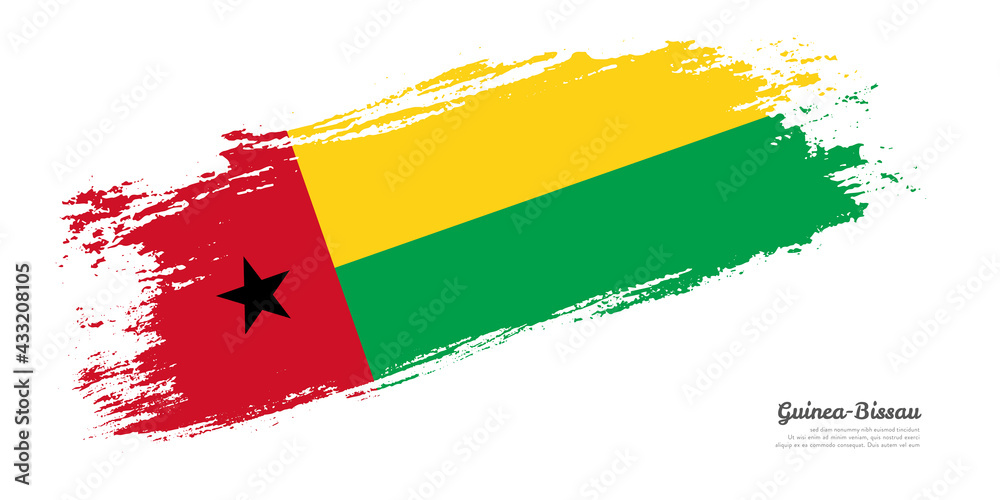 Obraz premium Hand painted brush flag of Guinea-Bissau country with stylish flag on white background