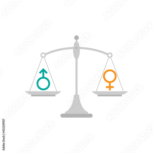 Gender and sexual equality concept. Scales with male and female sex symbols.