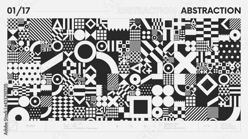 Abstract modern geometric banner with simple shapes in black and white colors, graphic composition design vector background, geometrical artwork with different figure and shape