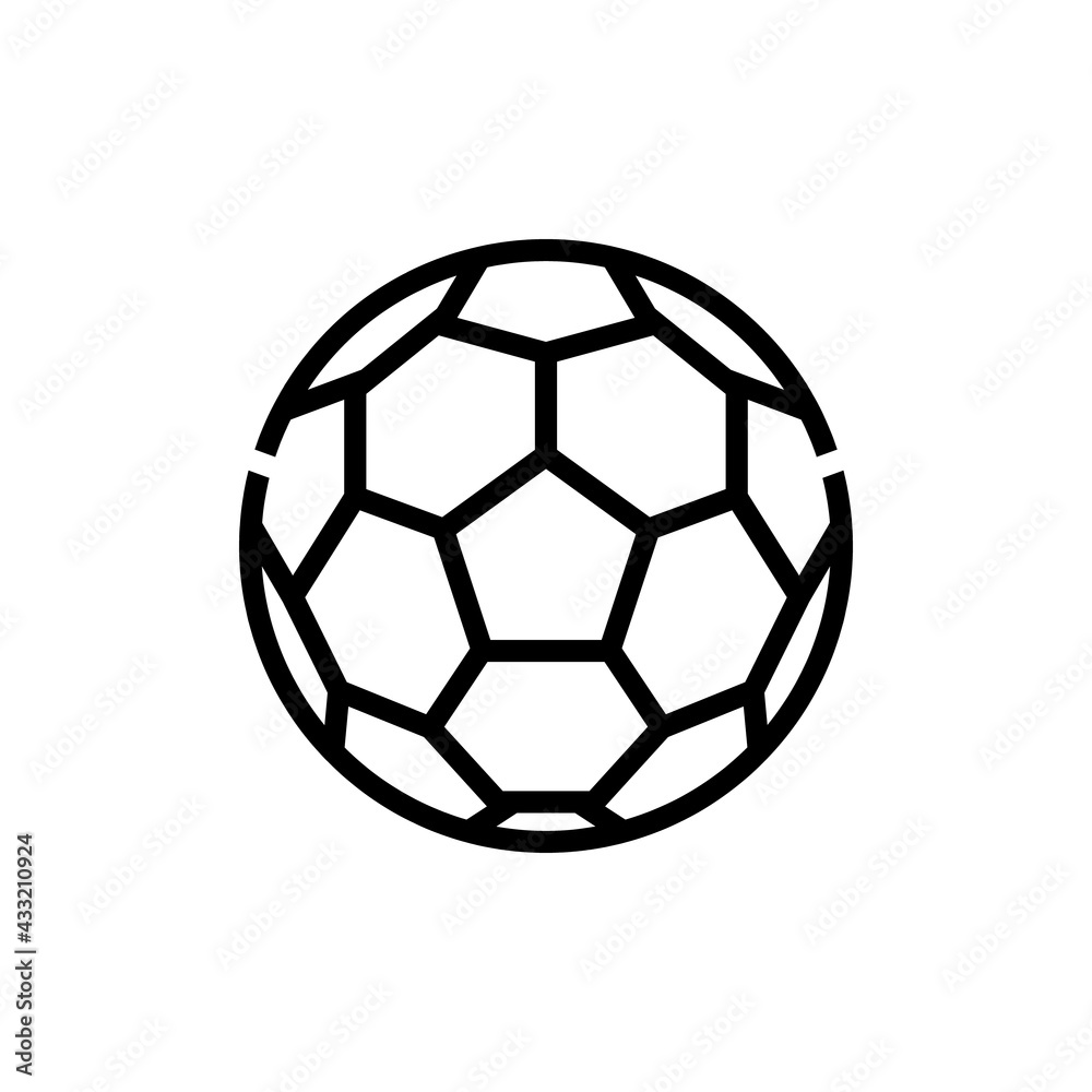 Obraz premium Football or Soccer Ball Icon In Outline Style. The Ball is Round, Covered with Leather or Some Other Suitable Material. Vector illustration Icon Can be Used for an App, Website, or Part of Logo.