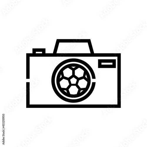 Football or Soccer Camera Vector icon in Outline Style. The camera with the soccer ball is a symbol of capture or image. Vector illustration icons can be used for apps, websites, or part of logo.