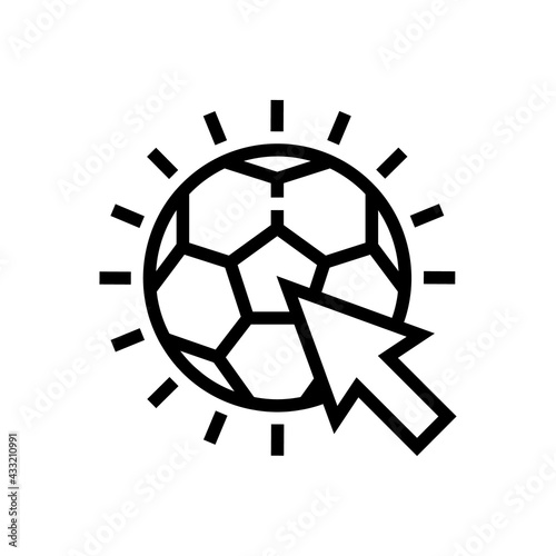 Football or Soccer Click icon in Outline Style. A soccer ball with an arrow cursor is a symbol of a click for a mobile app, game, ui ux, or website. Vector illustration icons.