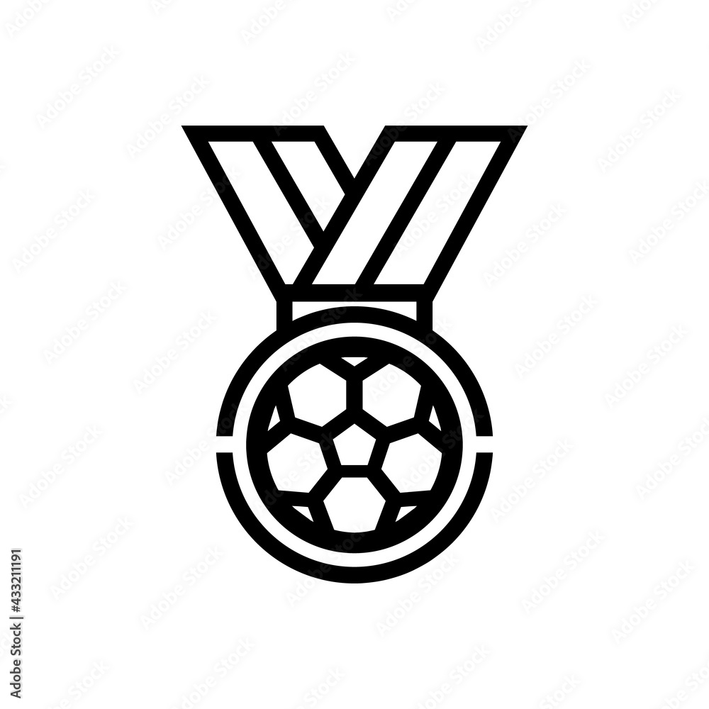 Obraz premium Football or Soccer Medal Vector icon in Outline Style. a Medal with soccer ball is a symbol of Champion or Winner. Vector illustration icons can be used for apps, websites, or logo.