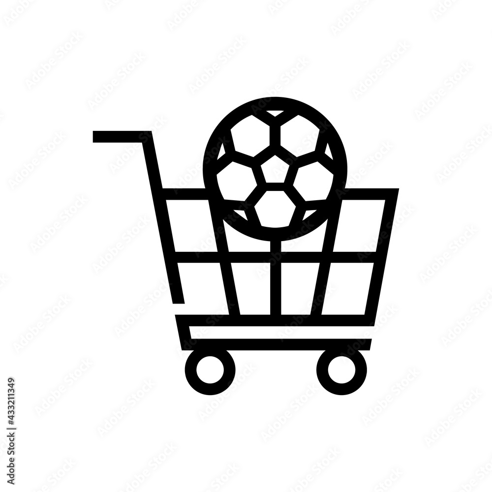 Football or Soccer Shopping Cart Vector icon in Outline Style. Cart