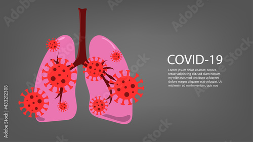 Virus cells in lung. Infected lungs. Coronavirus, COVID-19. 2019-nCoV. lung disease, pneumonia, asthma, cancer, tuberculosis.