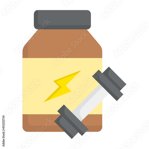natural bodybuilding supplements Vector color line Icon Design, Gym Fitness symbol on white background, Workout exercise equipment stock illustration, supplement dumbbell exercises Concept