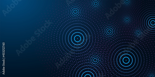 Futuristic abstract banner with abstract water rings, ripples on dark blue