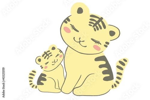 かわいい虎の仲良し親子