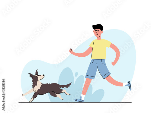 Vector set of people owner training and walking with dog
