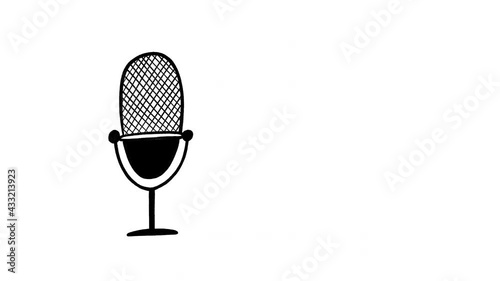 Animated podcast cover with hand drawn microphone and popping  speech bubble with the hand lettering inscriptions. 2d motion graphic for vlog, blog, radio, musical broadcast.