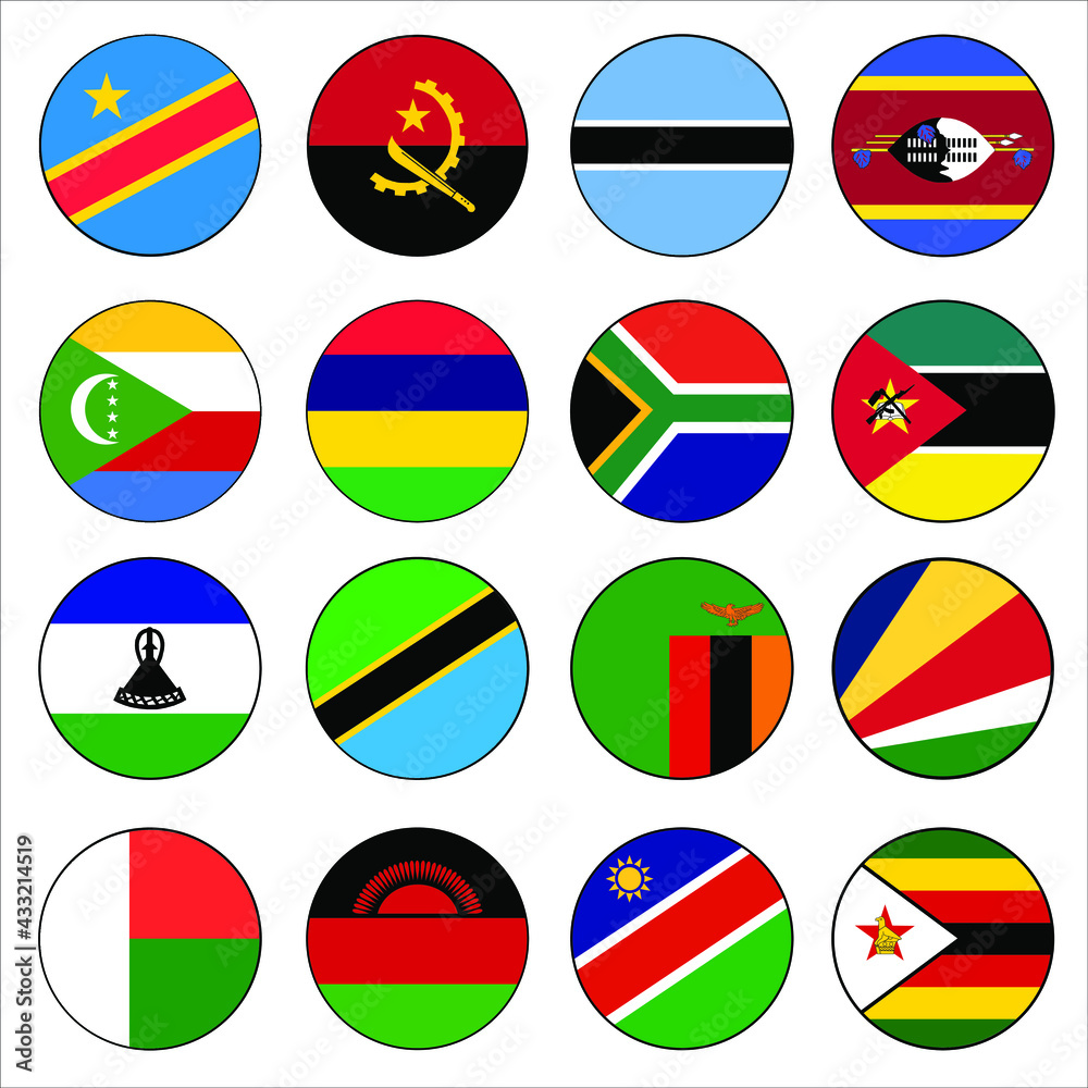 South African Development Community (SADC) Circle Flag Country Icon Set