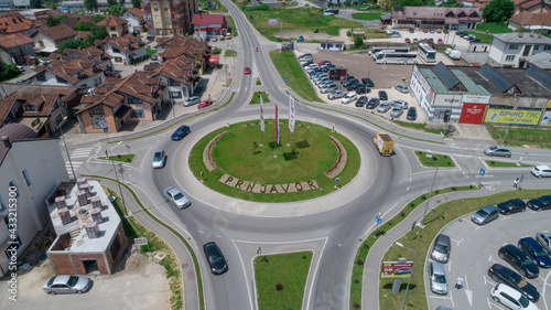 Aerial view of a roundabout in Prnjavor, Bosnia and Herzegovina photo