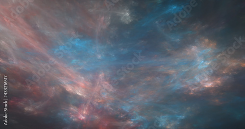 abstract light blue and red sky and dark clouds shining starry surface aerial texture fog on sky.