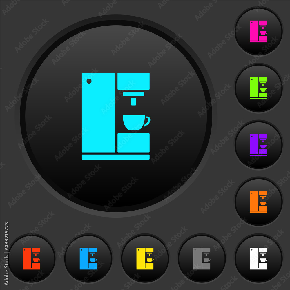 Coffee machine dark push buttons with color icons Coffee machine dark push buttons with color icons