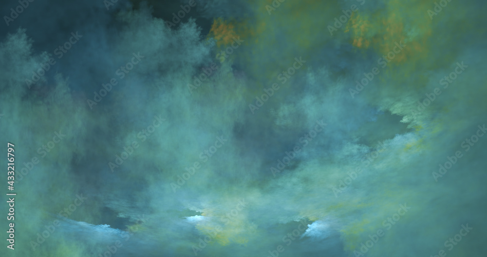 abstract light green and blue sky and dark clouds shining starry surface aerial texture fog on sky.