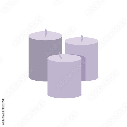Burning wax or paraffin scented candles for aromatherapy isolated on white background. Home decoration. Decorative element for design. Flat style.
