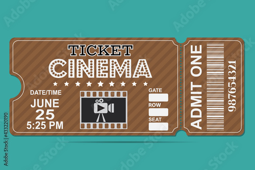 Movie ticket. Cinema tickets isolated. Film coupon label. Show, festival or theater entry pass on white background. Realistic illustration template of event entrance. Entertainment or concert card
