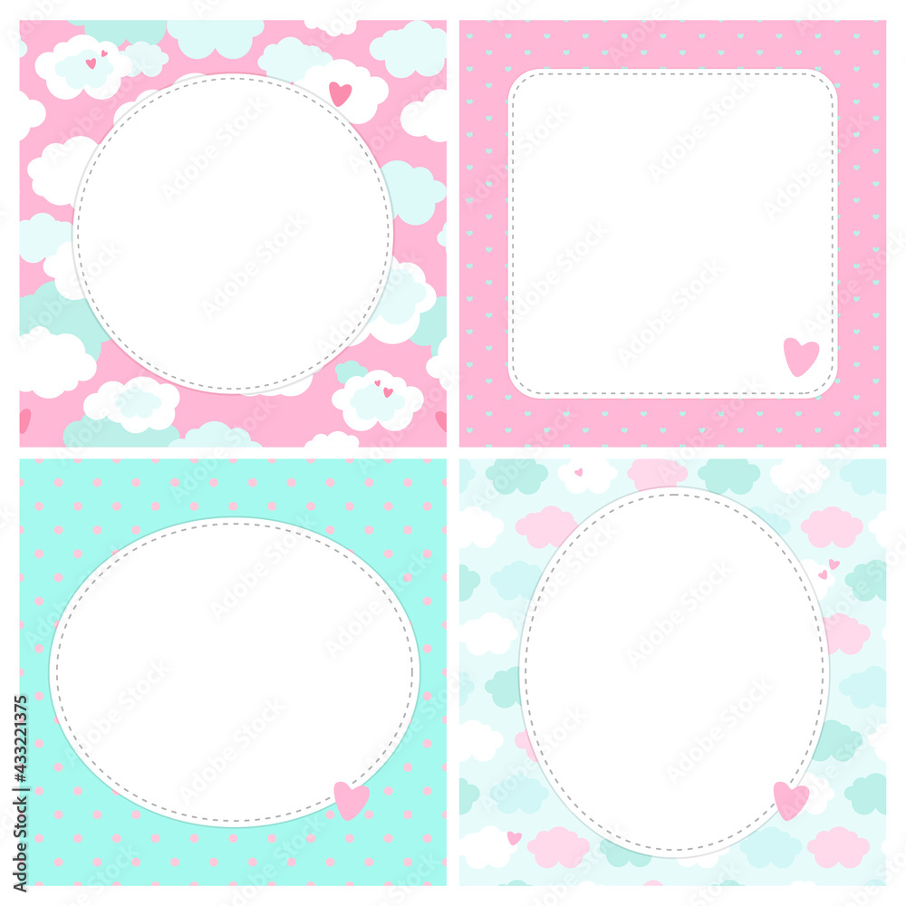 Set of cute cards, letters, blanks, pages for notes in childish style in unicorn theme. Vector template suitable for to do list, card, party invitation and cute letter for postcrossing. 
