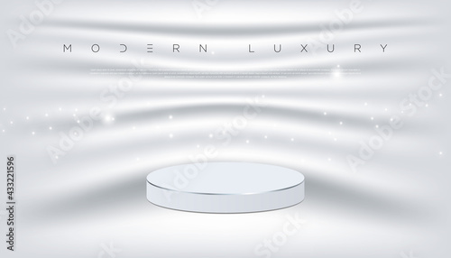 Modern luxury white abstract background with podium, column, pedestal for award ceremony, victory celebration etc. Fashionable graphic design concept. Vector EPS 10