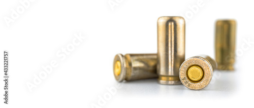 Fotografia Bullet isolated on white background, banner with ammo for a gun, for 9mm pistol,