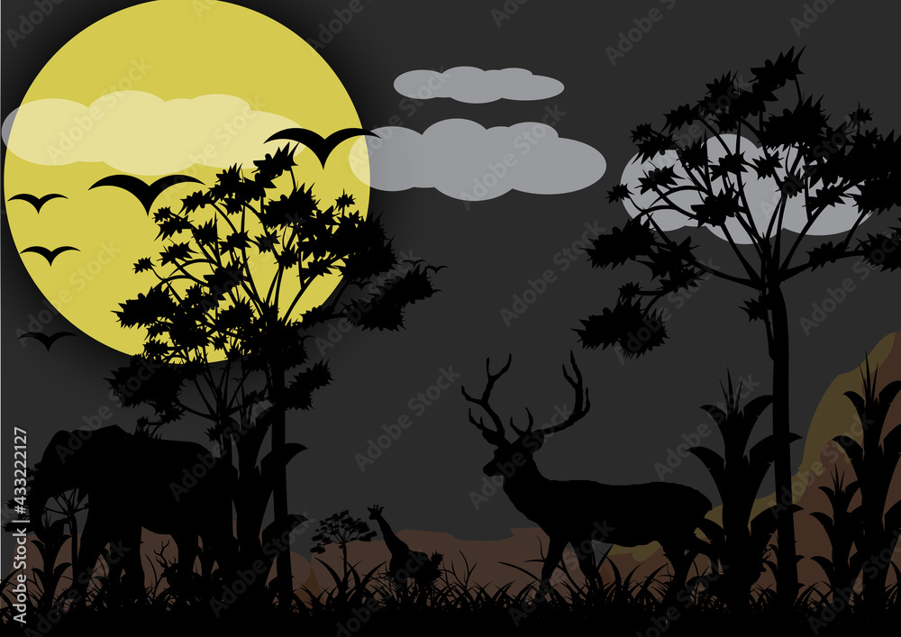antler. deer in midnight.Africa. mountain. nature scene