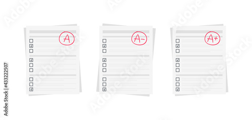 A examination result grade sign isolated on white background. Vector illustration. Test.
