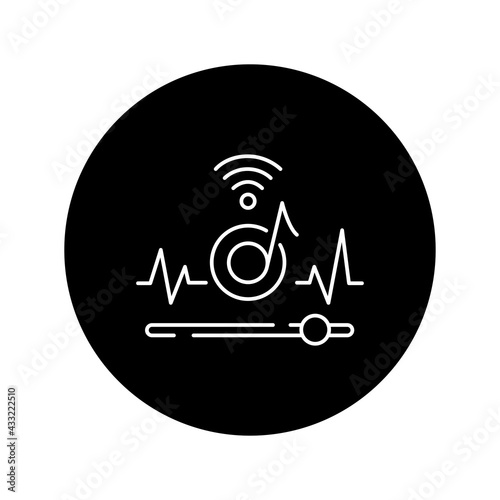 Subscribe music black glyph icon. Pictogram for web page, mobile app