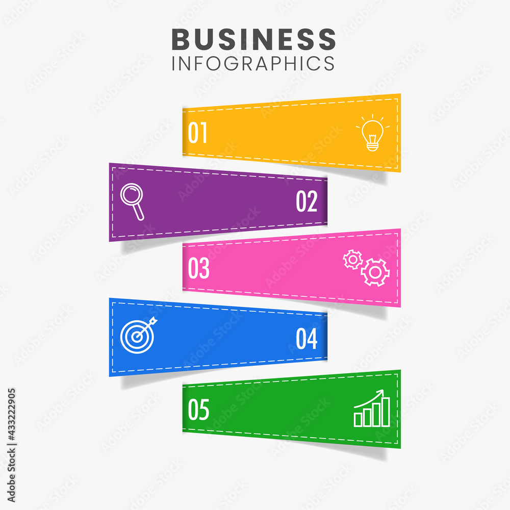 Business Infographics Template Layout With Five Color Options On White Background. Business Infographics Template Layout With Five Color Options On White Background.